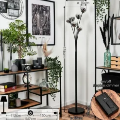 hofstein Lampadaire - Verre 10 cm Bernado Clair, Fumé, 6 lumières