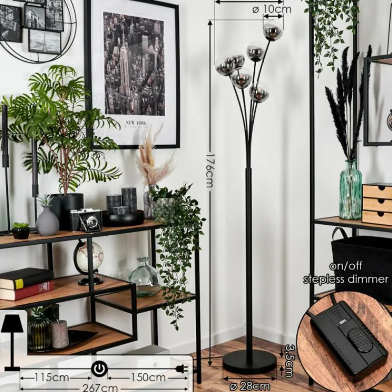 hofstein Lampadaire - Verre 10 cm Bernado Clair, Fumé, 6 lumières