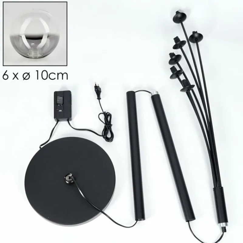 hofstein Lampadaire - Verre 10 cm Bernado Clair, Fumé, 6 lumières