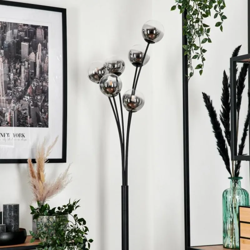 hofstein Lampadaire - Verre 10 cm Bernado Clair, Fumé, 6 lumières