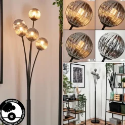 hofstein Lampadaire - Verre 10 cm Bernado Fumé, 5 lumières