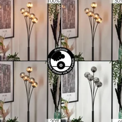 hofstein Lampadaire - Verre 10 cm Bernado Fumé, 5 lumières