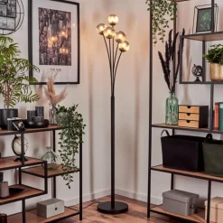 hofstein Lampadaire - Verre 10 cm Bernado Fumé, 5 lumières