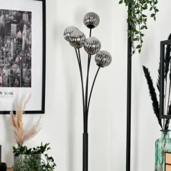 hofstein Lampadaire - Verre 10 cm Bernado Fumé, 5 lumières