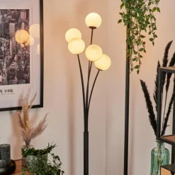 hofstein Lampadaire - Verre 10 cm Bernado Blanc, 5 lumières