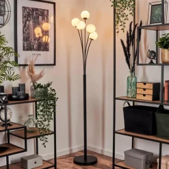 hofstein Lampadaire - Verre 10 cm Bernado Blanc, 5 lumières