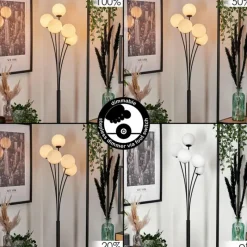 hofstein Lampadaire - Verre 12 cm Bernado Blanc, 5 lumières