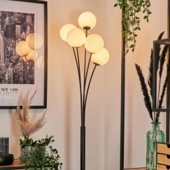 hofstein Lampadaire - Verre 12 cm Bernado Blanc, 5 lumières