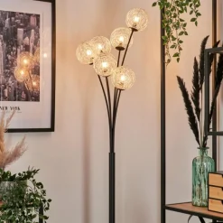 hofstein Lampadaire - Verre 12 cm Bernado Argenté, 6 lumières