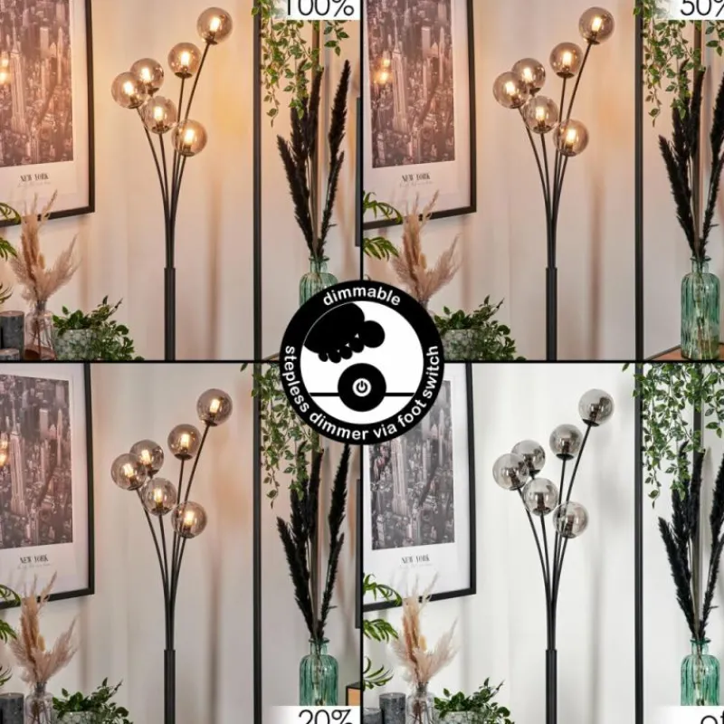 hofstein Lampadaire - Verre 10 cm Bernado Clair, Fumé, 6 lumières