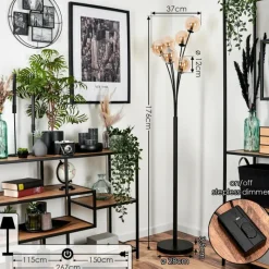 hofstein Lampadaire - Verre 12 cm Bernado Ambre, 6 lumières