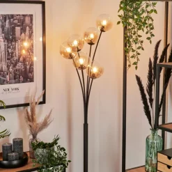 hofstein Lampadaire - Verre 12 cm Bernado Ambre, Clair, 6 lumières