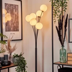 hofstein Lampadaire - Verre 12 cm Bernado Blanc, 6 lumières