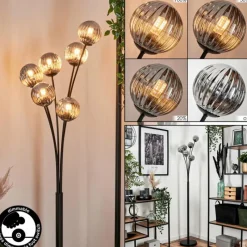 hofstein Lampadaire - Verre 10 cm Bernado Fumé, 6 lumières