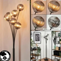 hofstein Lampadaire - Verre 12 cm Bernado Fumé, 6 lumières