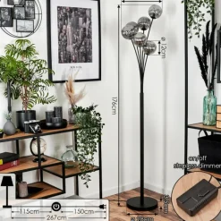 hofstein Lampadaire - Verre 12 cm Bernado Fumé, 6 lumières