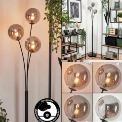 hofstein Lampadaire - Verre 15 cm Bernado Fumé, 3 lumières