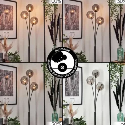 hofstein Lampadaire - Verre 15 cm Bernado Fumé, 3 lumières