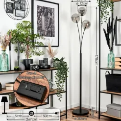 hofstein Lampadaire - Verre 15 cm Bernado Fumé, 3 lumières