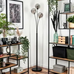 hofstein Lampadaire - Verre 15 cm Bernado Fumé, 3 lumières