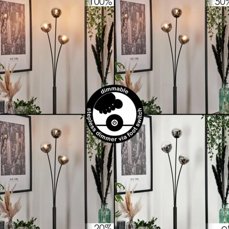 hofstein Lampadaire - Verre 10 cm Bernado Clair, Fumé, 3 lumières