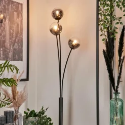 hofstein Lampadaire - Verre 10 cm Bernado Clair, Fumé, 3 lumières