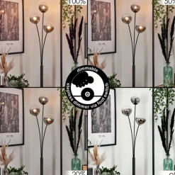 hofstein Lampadaire - Verre 12 cm Bernado Clair, Fumé, 3 lumières