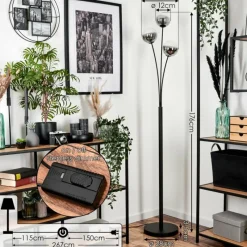 hofstein Lampadaire - Verre 12 cm Bernado Clair, Fumé, 3 lumières