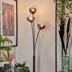 hofstein Lampadaire - Verre 12 cm Bernado Clair, Fumé, 3 lumières