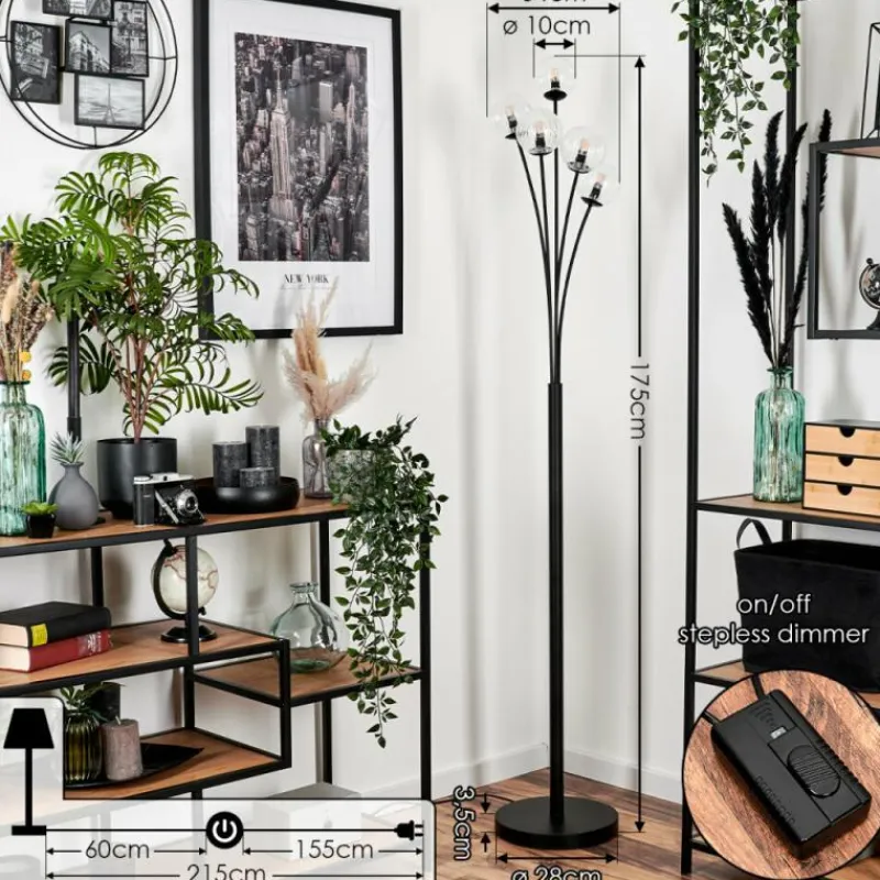 hofstein Lampadaire - Verre 10 cm Bernado Clair, 5 lumières