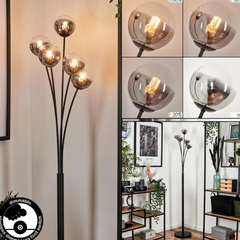 hofstein Lampadaire - Verre 10 cm Bernado Clair, Fumé, 5 lumières