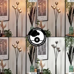 hofstein Lampadaire - Verre 10 cm Bernado Clair, Fumé, 5 lumières