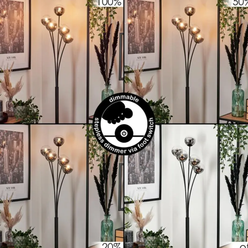 hofstein Lampadaire - Verre 10 cm Bernado Clair, Fumé, 5 lumières