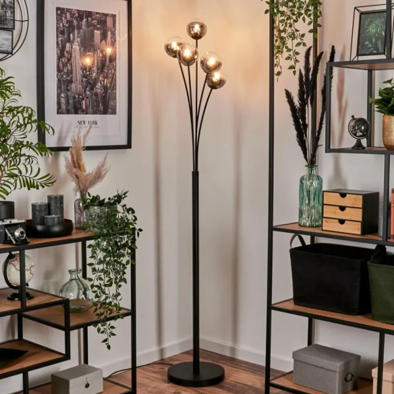 hofstein Lampadaire - Verre 10 cm Bernado Clair, Fumé, 5 lumières