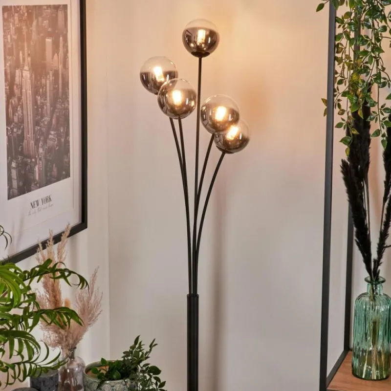 hofstein Lampadaire - Verre 10 cm Bernado Clair, Fumé, 5 lumières
