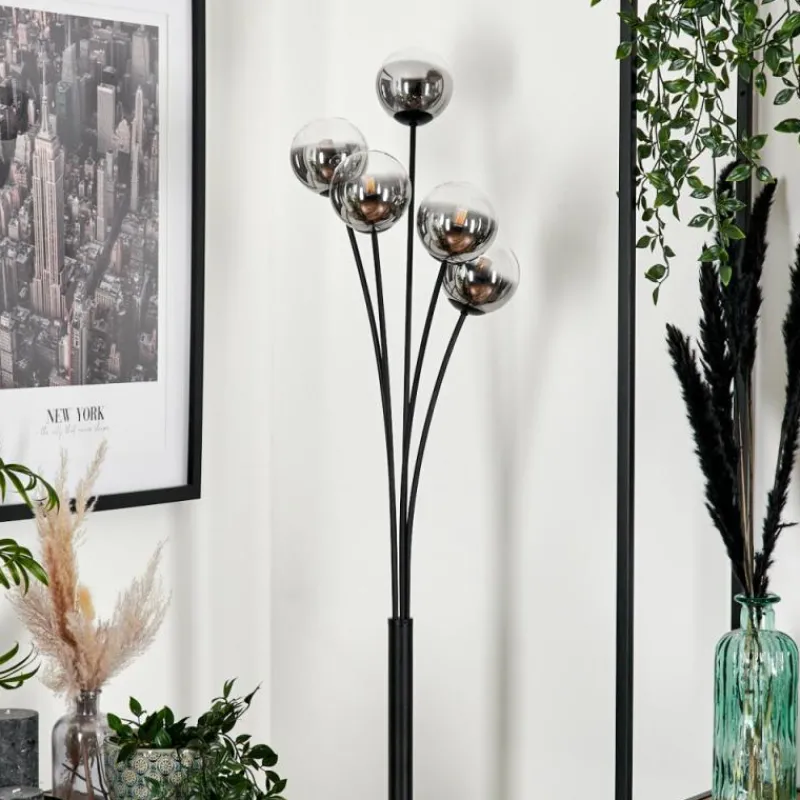 hofstein Lampadaire - Verre 10 cm Bernado Clair, Fumé, 5 lumières