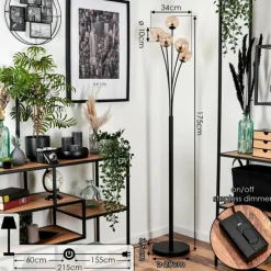 hofstein Lampadaire - Verre 10 cm Bernado Ambre, 5 lumières