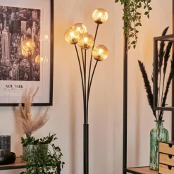 hofstein Lampadaire - Verre 10 cm Bernado Ambre, 5 lumières