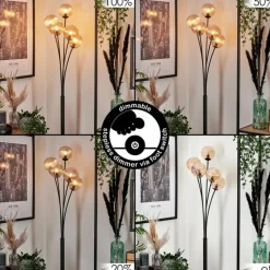 hofstein Lampadaire - Verre 12 cm Bernado Ambre, 5 lumières