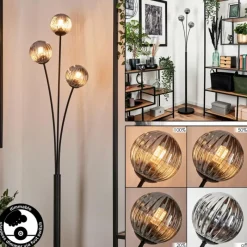 hofstein Lampadaire - Verre 10 cm Bernado Fumé, 3 lumières