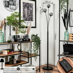 hofstein Lampadaire - Verre 10 cm Bernado Fumé, 3 lumières