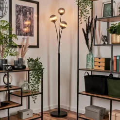 hofstein Lampadaire - Verre 12 cm Bernado Fumé, 3 lumières