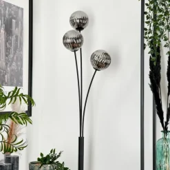 hofstein Lampadaire - Verre 12 cm Bernado Fumé, 3 lumières