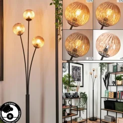 hofstein Lampadaire - Verre 10 cm Bernado Ambre, 3 lumières