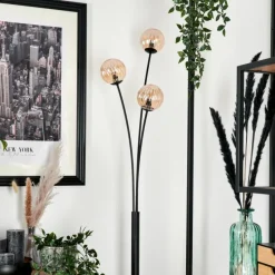 hofstein Lampadaire - Verre 10 cm Bernado Ambre, 3 lumières