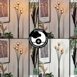 hofstein Lampadaire - Verre 10 cm Bernado Ambre, 5 lumières