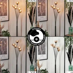 hofstein Lampadaire - Verre 10 cm Bernado Ambre, Clair, 5 lumières