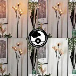 hofstein Lampadaire - Verre 12 cm Bernado Ambre, Clair, 5 lumières