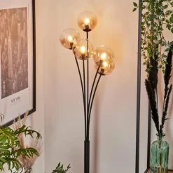 hofstein Lampadaire - Verre 12 cm Bernado Ambre, Clair, 5 lumières