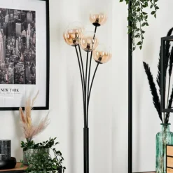 hofstein Lampadaire - Verre 12 cm Bernado Ambre, Clair, 5 lumières